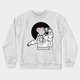 Cute astronaut with flower waving Crewneck Sweatshirt